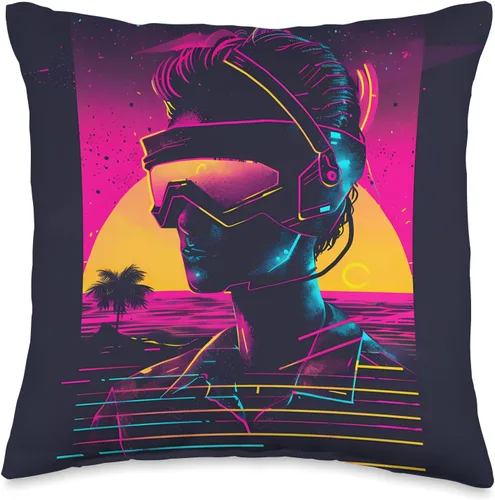 Estampado retro Synthwave: decoración inspirada en los años 80 y almohada vintage