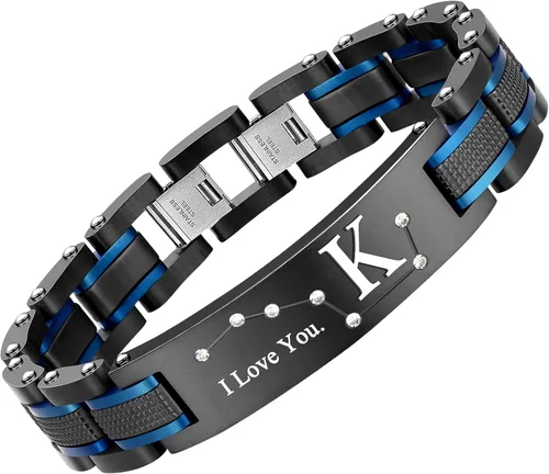 Miniatura 8 de Pulsera de dos tonos de acero inoxidable para hombre, chapado en iones negro y azul, regalo para hombres, marido, padre