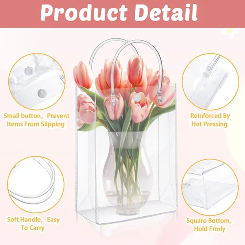 Miniatura 3 de LEIFIDE 50 bolsas de regalo de plástico transparente con asas, de PVC, reutilizables, transparentes, bolsas para dulces, escuela, fiesta