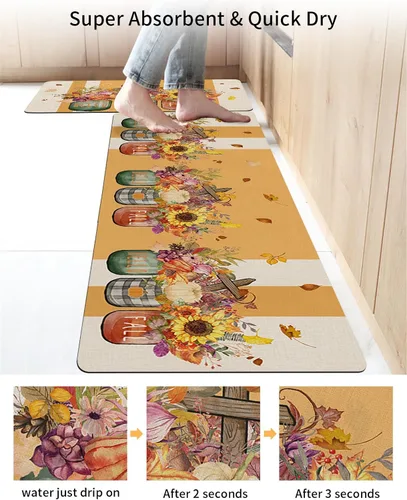 Miniatura 4 de Tapete de baño de otoño de Acción de Gracias para bañera, antideslizante, de secado rápido y absorbente, de tierra de diatomeas, tapete lavable