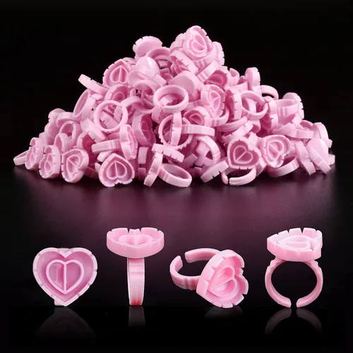 Miniatura 8 de NXJ INFILILA Anillos de pegamento para extensiones de pestañas, 100 anillos desechables para pestañas con forma de corazón encantador, tazas