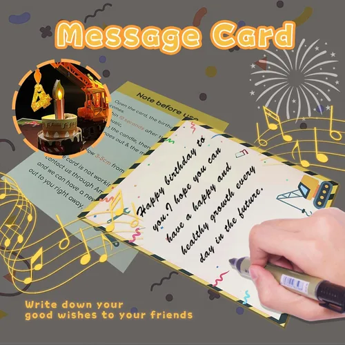 Miniatura 7 de Tarjeta de felicitación 3D de 4º cumpleaños con luz y música, tarjeta de camión grúa para niño, sobrino, nieto, hijo, niño pequeño, con sobre, 4th