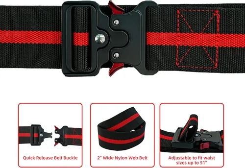 Miniatura 3 de MELOTOUGH Cinturón de nailon de 2 pulgadas con hebilla de metal resistente y liberación rápida para trabajo al aire libre, cinturón para hombre