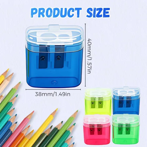 Miniatura 8 de Sacapuntas con tapa, sacapuntas manual de mano de doble agujeros para lápices estándar y jumbo, sacapuntas compacto y lindo para niños, adultos