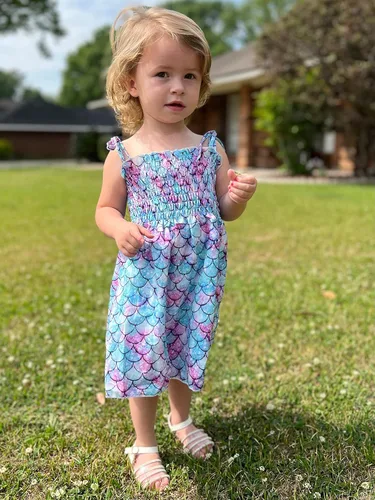 Miniatura 2 de Vieille Vestido de verano para niñas pequeñas, vestido de verano con tirantes delgados, vestido de princesa estampado floral, vestido casual