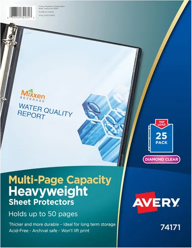 Avery Protectores de hojas transparentes de alta capacidad, capacidad para 50 hojas, peso pesado, 25 protectores de varias páginas (74171)