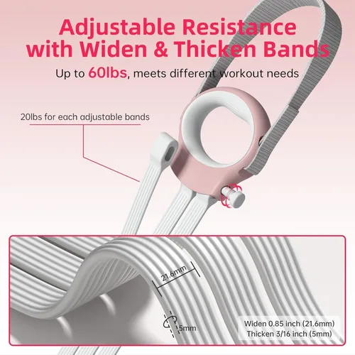 Miniatura 2 de Figura 8 bandas de resistencia de fitness con asas, banda elástica ajustable de 20 a 60 libras, bandas de silicona de tela antideslizante