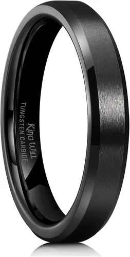 Miniatura 20 de King Will Anillo de boda de tungsteno para hombre, disponible en 15/64 a 25/64 de pulgada (6 a 10 mm), negro/plata, acabado mate, borde pulido