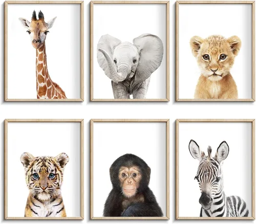 Miniatura 12 de Decoración de safari en la selva, bonito arte de pared de animales, decoración de dormitorio de bebé (8 x 10 pulgadas, sin marco) (bosque)