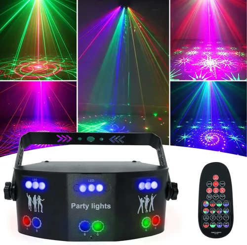 Miniatura 10 de Luces láser para DJ, luces de fiesta Pro 4 en 1 con activación por sonido y control DMX, espectáculo de luz láser RGBW y efecto de haz UV, luz láser