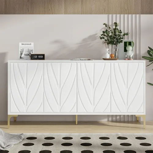 Miniatura 13 de LKTART Armario de almacenamiento de bufé de 59.06 pulgadas para comedor, consola de puerta de flores talladas, resorte prensado de 4 puertas