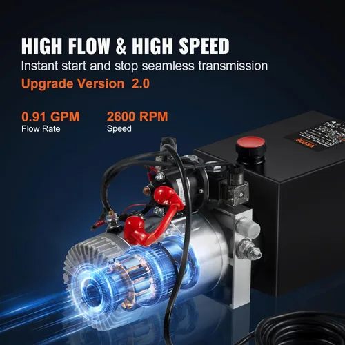 Miniatura 4 de VEVOR Unidad de Potencia Hidráulica de 8 Quart, Bomba de Remolque de Descarga de Doble Efecto, Tasa de Flujo de 0.91 GPM, Presión Máxima de Alivio