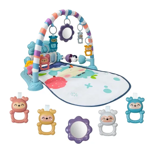 Miniatura 9 de Cuterabit Tapete de gimnasio para bebés, centro de actividades de gimnasio para bebés, piano para patear y jugar con música y luz, juguetes para Gris