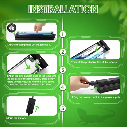 Miniatura 4 de QZQ Kit combinado de accesorio de luz T5 UVB para reptiles 8W, luz UVB de 10.0 para reptiles, campana de terrario viene con lámpara de reptil