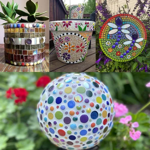 Miniatura 2 de Mosaico redondo de 0.47 pulgadas para manualidades, piezas de mosaico de vidrio de colores surtidos de 7 onzas para suministros de arte, kit de Arco
