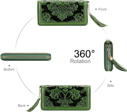 Miniatura 4 de PIJUSHI Billeteras de cuero para mujer, cartera floral con tarjetero