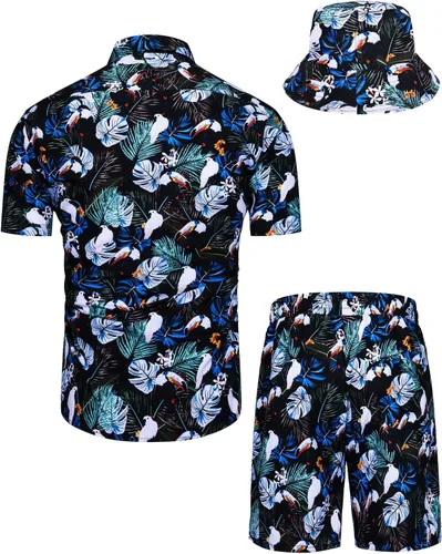 Miniatura 62 de TUNEVUSE Conjunto de camisas y pantalones cortos hawaianos para hombre, 2 piezas, trajes de playa con estampado de flores, traje tropical de verano