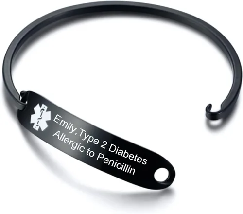 Miniatura 4 de VNOX Pulsera de identificación de alerta médica de acero inoxidable con grabado personalizado gratis