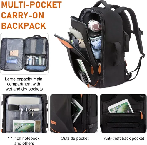 Miniatura 4 de LOVEVOOK Mochila de viaje de 40 L para mujeres y hombres, aprobada por aerolíneas, mochilas grandes expandibles con 4 cubos de embalaje, paquete