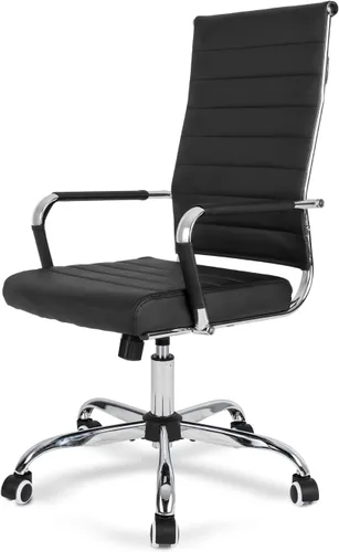 Miniatura 12 de Okeysen Sillas de sala de conferencias negras, silla ergonómica moderna de escritorio de piel sintética acanalada para oficina, silla giratoria