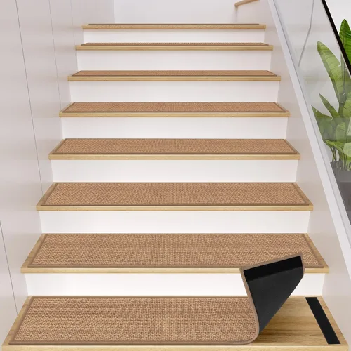 Miniatura 16 de GOYLSER Alfombras de Escalera de Yute Antideslizantes con Respaldo de Goma, 15 Piezas Tapetes Negros para Escaleras de Interiores, Almohadillas