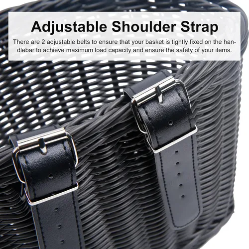 Miniatura 3 de Cestas de plástico tejidas para bicicletas, cesta delantera en forma de D para bicicleta Contenedor de almacenamiento para manillar con 2 correas