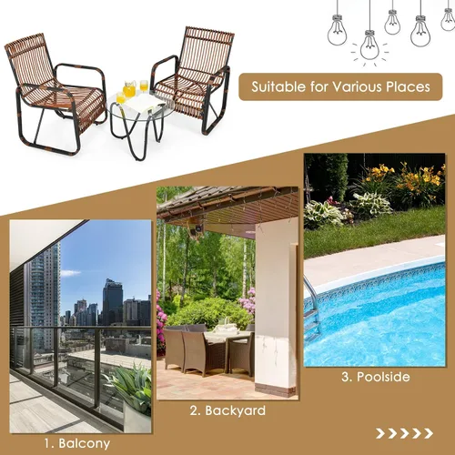 Miniatura 8 de COSTWAY Juego de muebles de ratán de patio 3PCS sofá conversacional mesa de centro jardín