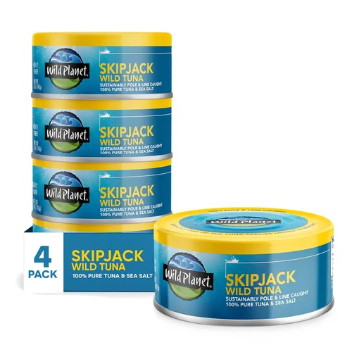Miniatura 11 de Wild Planet - Atún Skipjack Salvaje, Sal Marina, Atún Enlatado, Atrapado con Caña e Hilo de Forma Sostenible, Sin Transgénicos, Kosher, Lata de 5