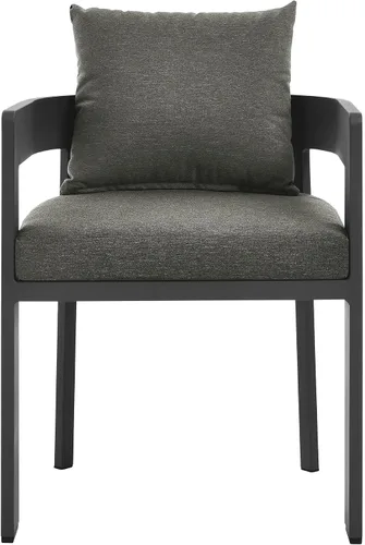Miniatura 8 de Modway Tahoe Silla de comedor de tela de aluminio con recubrimiento en polvo para patio al aire libre en gris carbón - Silla de comedor de metal