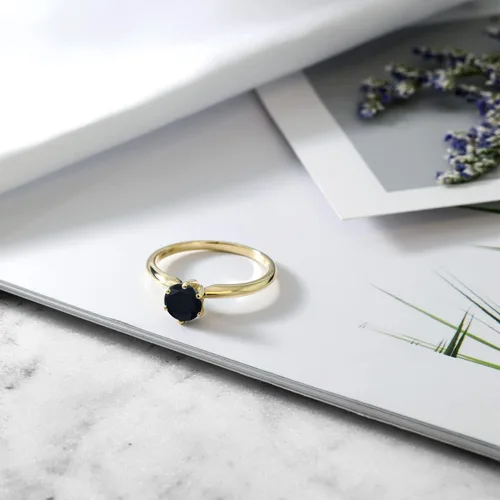Miniatura 24 de Anillo de compromiso solitario con piedra preciosa redonda de oro amarillo de 14 quilates de 0.236 in para mujer Ajuste clásico de 6 puntas