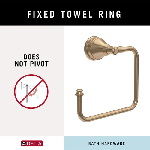 Miniatura 3 de Delta Mylan (1-Paquete) Soporte para Toalla de Mano Champán Bronce Toalleros para Pared de Baño Anillo Cuadrado para Soporte de Toalla Colgador