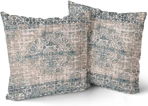 Kawani Fundas de almohada decorativas gris marrón étnicas boho 20x20 en color vintage gris floral con cremallera, juego de 2 fundas de almohada