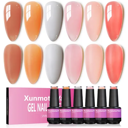 Miniatura 12 de Juego de esmaltes de uñas de gel, 6 colores, color rosa nude, kit de esmalte de uñas LED UV, kit de uñas Minicure para bricolaje, arte de uñas