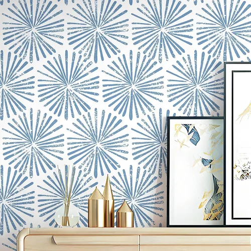 Miniatura 8 de Safiyya Papel Tapiz Despegar y Pegar de 118"x17.3" Azul y Blanco Papel de Contacto Papel Tapiz Geométrico Autoadhesivo Removible para Dormitorio