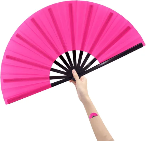 Miniatura 12 de Abanico grande plegable, abanico chino/japonés plegable, de mano, en nailon, para mujer, para regalo, para manualidades, abanico plegable para danza