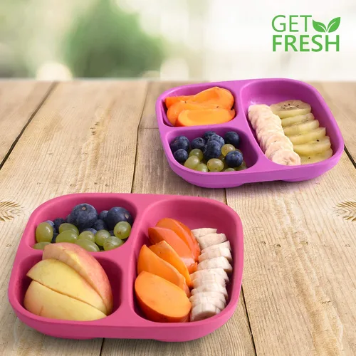 Miniatura 4 de GET FRESH Bamboo Kids - Juego de 2 platos divididos con 3 compartimentos para comidas infantiles, vajilla reutilizable