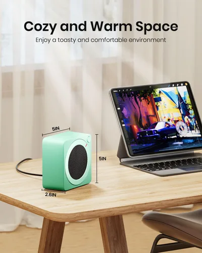 Miniatura 3 de Gaiatop Mini calentador de espacio, ligero PTC de cerámica de calentamiento rápido, 500 W, eficiencia energética para uso en interiores, Verde