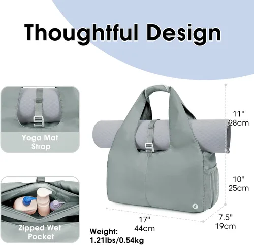 Miniatura 2 de sportsnew Bolsas de gimnasio de yoga para mujer con compartimento para zapatos, bolsillos de almacenamiento en seco húmedo y soporte ajustable