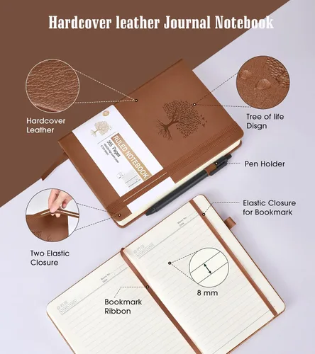 Miniatura 4 de Cuaderno Diario con Líneas - 365 Páginas A5 Cuaderno Grueso para Escribir para Hombres y Mujeres, Cuaderno con Rayas Universitarias, Diario de Cuero