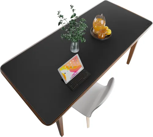 Miniatura 31 de Vyaaa Tapete de cuero para escritorio, 63" x 23.6" pulgadas, protector de escritorio de cuero, impermeable, extra grande, alfombrilla de mouse Negro