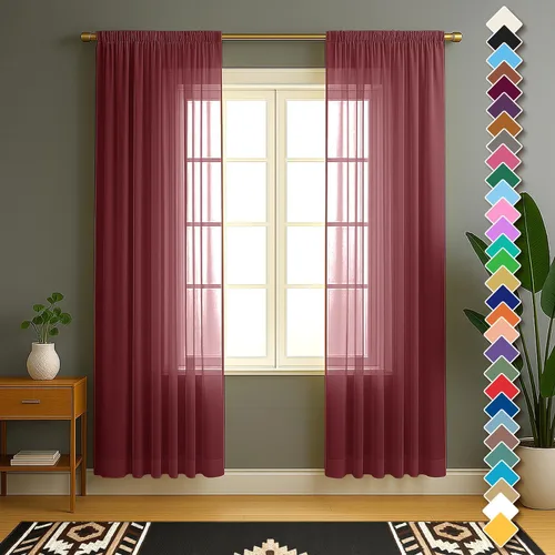 Miniatura 29 de YHSF Cortinas traslúcidas – Juego de 2 paneles para decoración del hogar – Elegantes cortinas de gasa sólida con bolsillo para barra