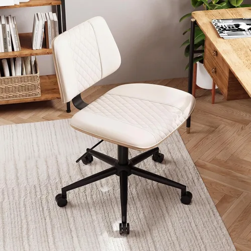 Miniatura 13 de Silla de Oficina para Hogar con Ruedas, Silla de Oficina Ajustable sin Brazos, Silla de Computadora Pequeña de Respaldo Medio de 360° de Cuero PU