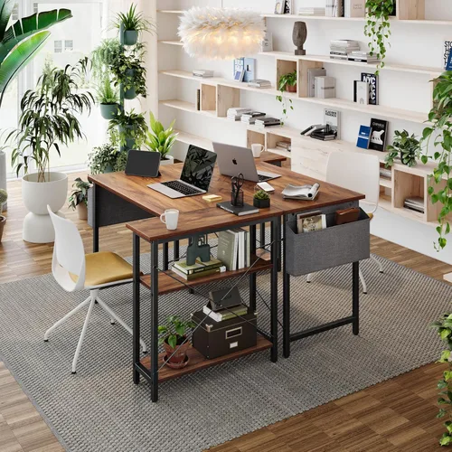 Miniatura 4 de BANTI Escritorio pequeño en forma de L para computadora con estantes de almacenamiento, escritorio de esquina pequeño para oficina en casa, mesa