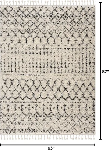 Miniatura 91 de Hauteloom, Duncans - Alfombra de estilo granja de pelo mullido para sala y dormitorio, con borlas - Beige, carbón, gris - 2 pies 7 pulgadas x 7 pies