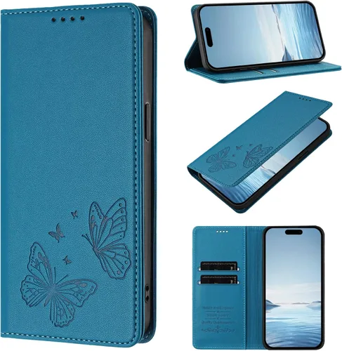 Miniatura 12 de Butterfly Embossed Leather Wallet Flip Case for Motorola Moto E22 4G, Magnetic Closure, RFID Blocking Cover, Card Holder Purple.