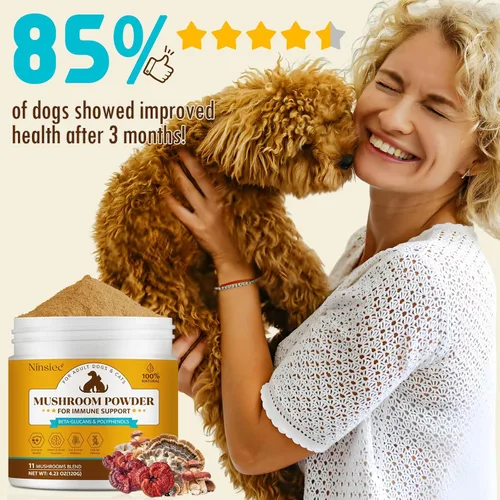 Miniatura 6 de Suplemento orgánico de hongos en polvo para perros y gatos - Complejo de 11 hongos con cola de pavo, reishi y cordyceps, apoya el lipoma, el alivio