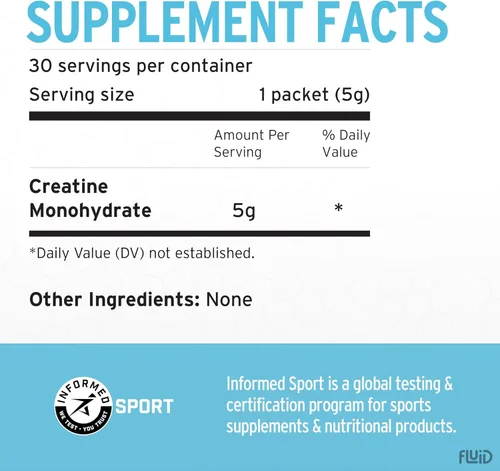 Miniatura 5 de Fluid Creatina - Certificado Informed Sport Polvo micronizado ultrafino 100% monohidrato de creatina Sin sabor Paquetes de bastones de viaje