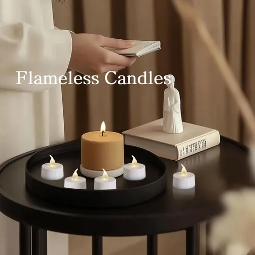 Miniatura 6 de LANKER Paquete de 24 velas LED de té, velas sin llama parpadeantes de blanco cálido, velas falsas de larga duración que funcionan con pilas, Blanco