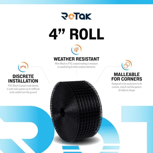 Miniatura 2 de ROTAK Critter Guard - Panel solar de 4 pulgadas x 100 pies - Malla de rollo de alambre recubierto de PVC negro galvanizado de ½ pulgada
