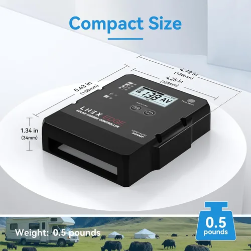 Miniatura 2 de LNEX Controlador de carga solar con diseño de montaje empotrado, carga de 6 etapas con pantalla LCD 12V/24V controlador PWM automático 30A
